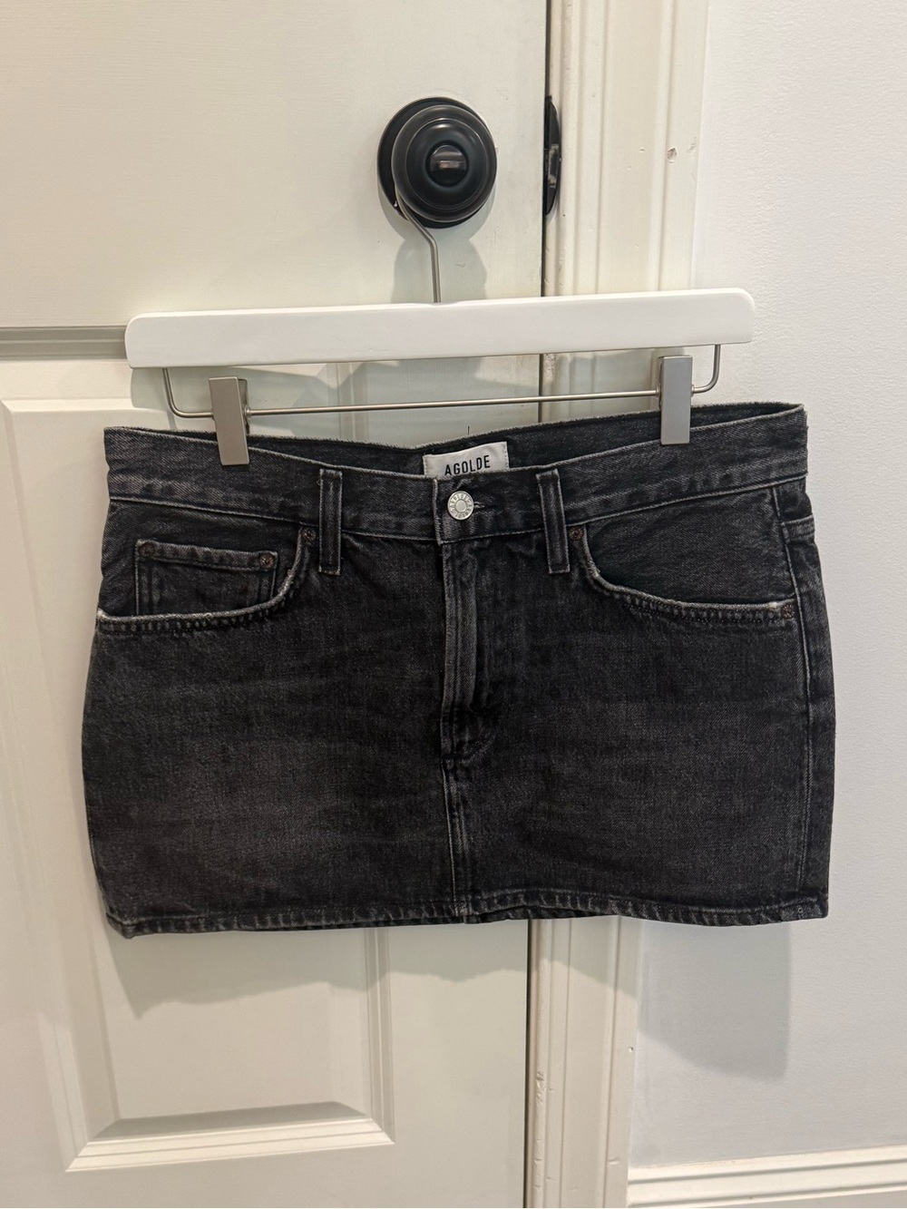 Agolde Washed Black Denim Mini Skirt